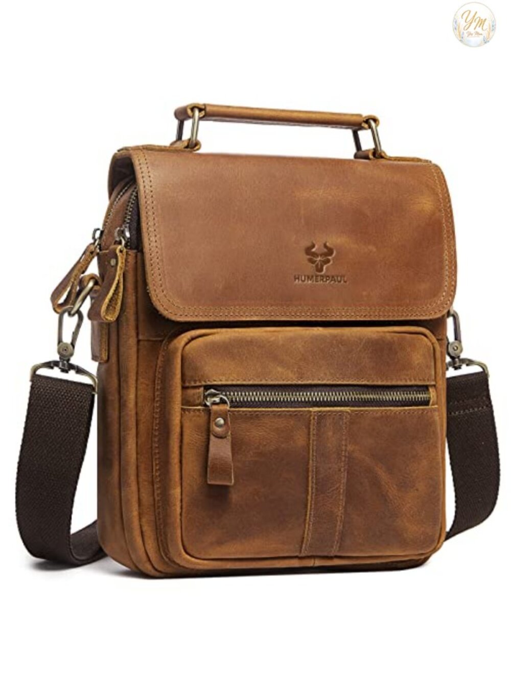 Genuine Leather Flap Messenger Bag Men Work Business Crossbody